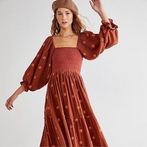 RARE NWT Free People | Dahlia Embroidered Maxi Dress In Ginger Snap | XS